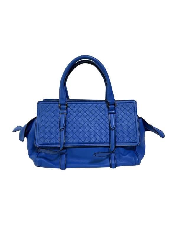 BOTTEGA VENETA　ボッテガヴェネタ　イントレチャート　モナコバッグ　ブルー　レザー　ハンドバッグ【LVU25011578】