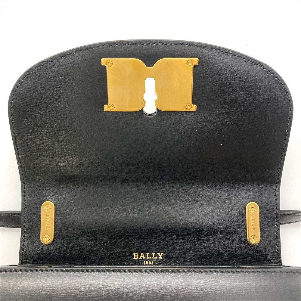 バリー BALLY ロゴ金具 ショルダーバッグ レザー ブラック ゴールド