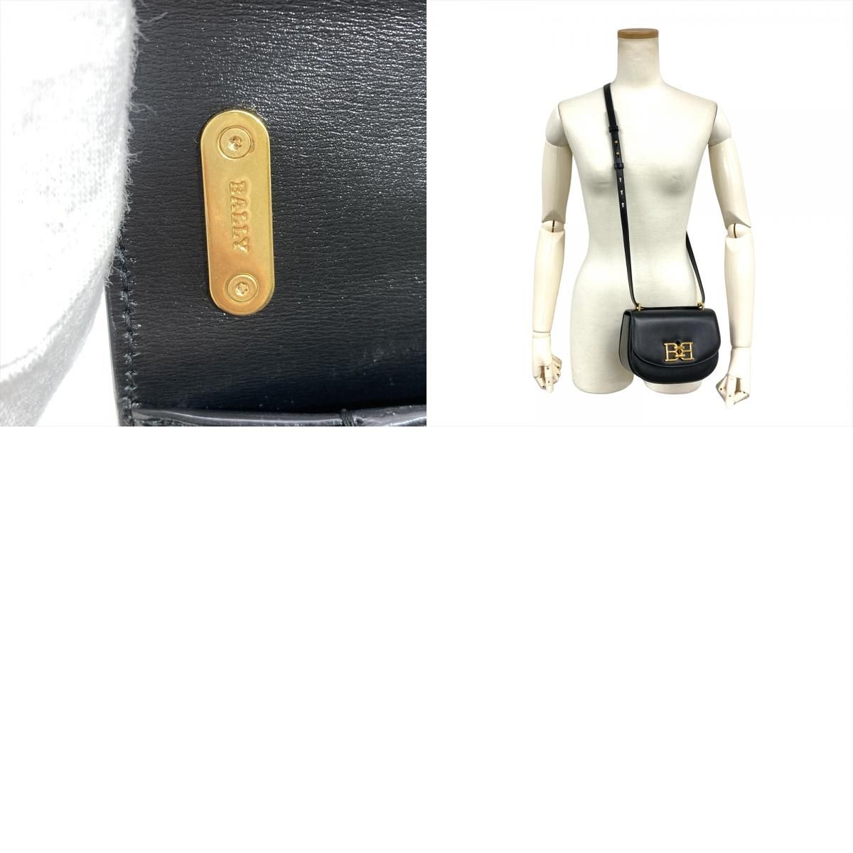 バリー BALLY ロゴ金具 ショルダーバッグ レザー ブラック ゴールド