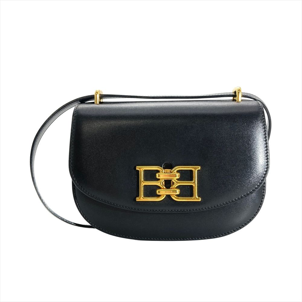 バリー BALLY ロゴ金具 ショルダーバッグ レザー ブラック ゴールド