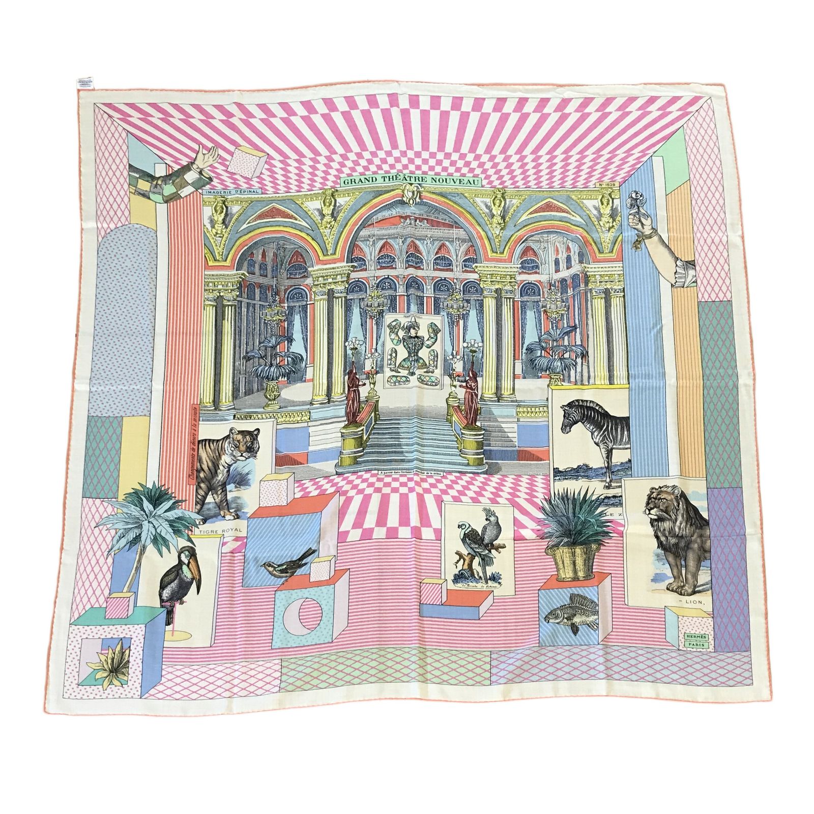 HERMES カレジェアン カレ140 Grand Theatre Nouveau グラン テアトル ヌーヴォー エルメス ストール 大判 レディース 中古 良好 T11330611