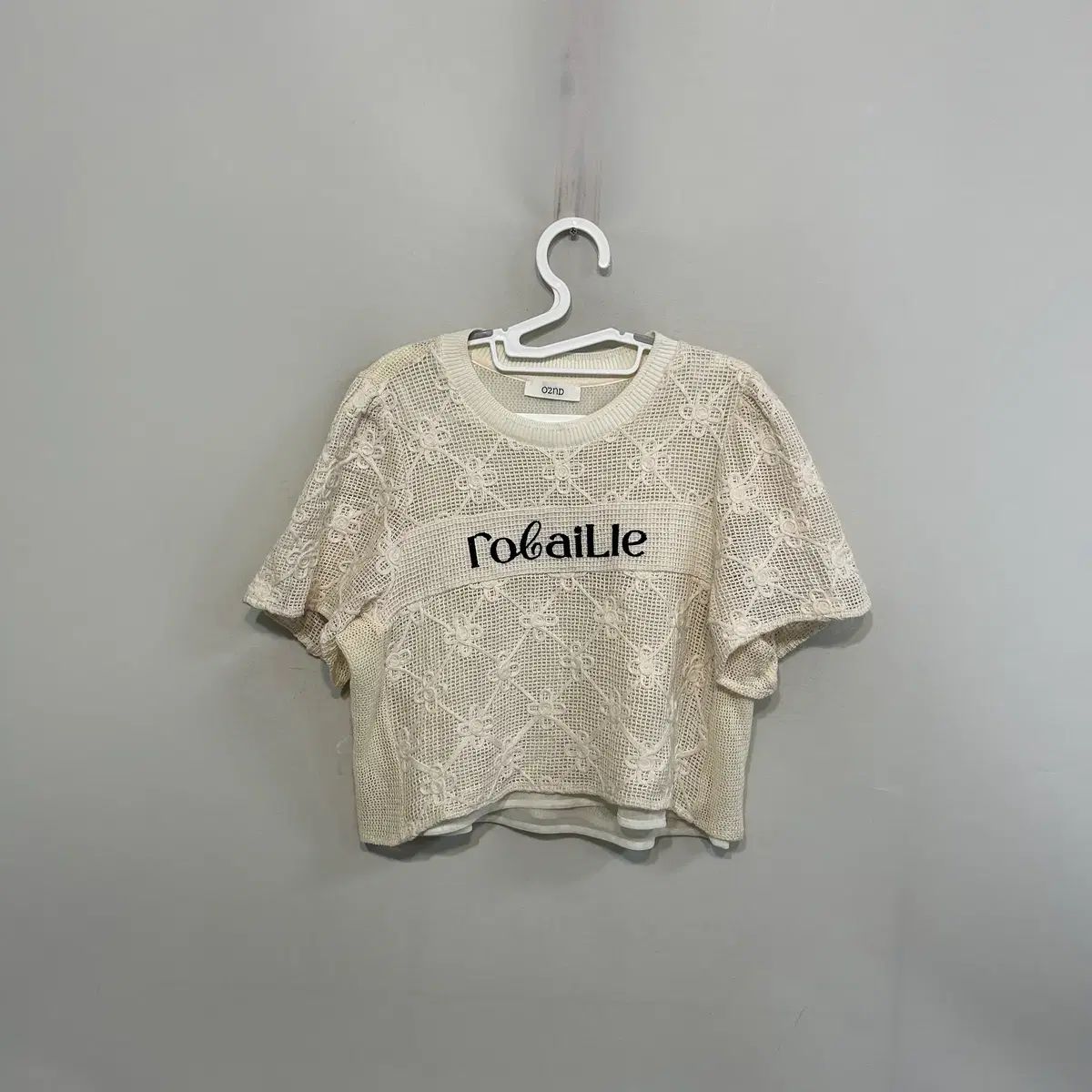 O'2nd オッズセカンド 25SS レタリング 刺繍 クロップド 半袖 ニット 66