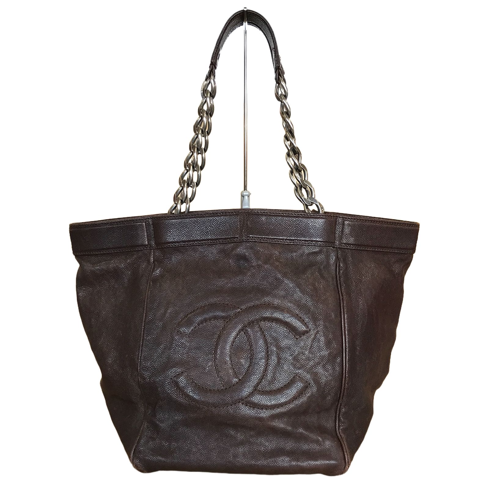 CHANEL シャネル ハンドバッグ 10番台 推定2006年製 キャビアスキン デカココ SV金具 チェーントートバッグ レディース 中古 T11355172