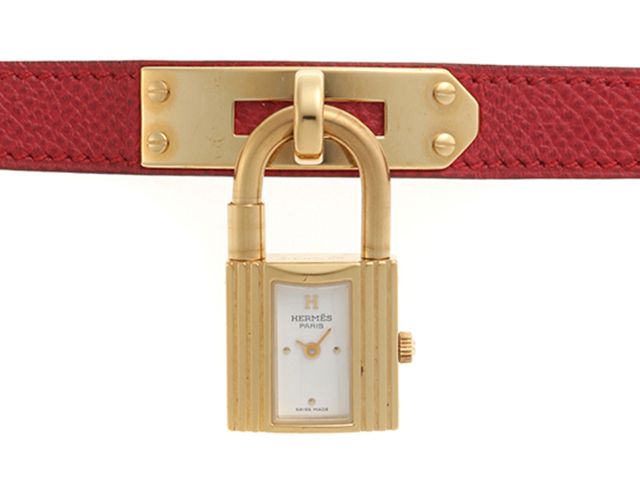 HERMES エルメス ウォッチ ケリーウォッチ 時計 KE1.201 腕時計 GP レッド 〇Z刻印 レディース【中古】431