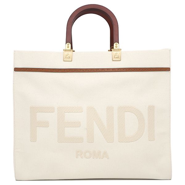フェンディ FENDI 2WAYバッグ サンシャイン ミディアム ファブリック レザー アイボリー ゴールド金具 白 トート ショッピングバッグ 8BH386 【保存袋】【中古】