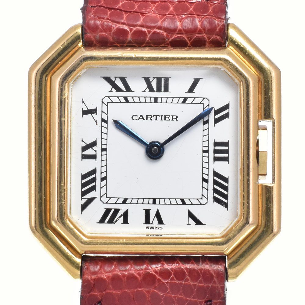 カルティエ CARTIER ヴィンテージ サンチュール K18YG/レザー ホワイト 手巻き レディース 腕時計 Y#146210