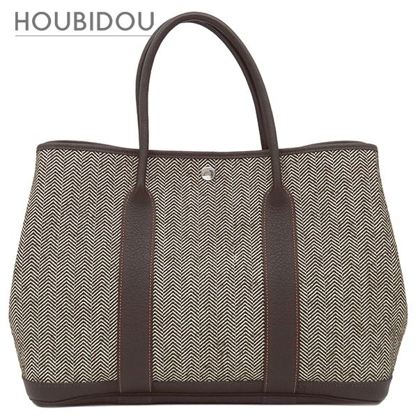 エルメス HERMES トートバッグ ガーデンパーティー PM 36 トワルシェブロン ブッフル エベンヌ×ホワイト シルバー金具 茶 オレンジ バイカラー □N 【保存袋】【中古】
