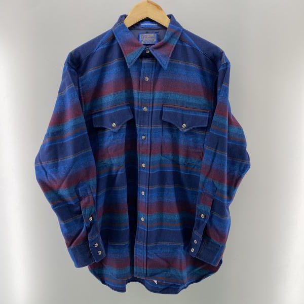 【中古】PENDLETON 70sUSA製 ハイグレードウエスタンウェア ウール ウエスタン シャツL/S ブルー L ペンドルトン[24]