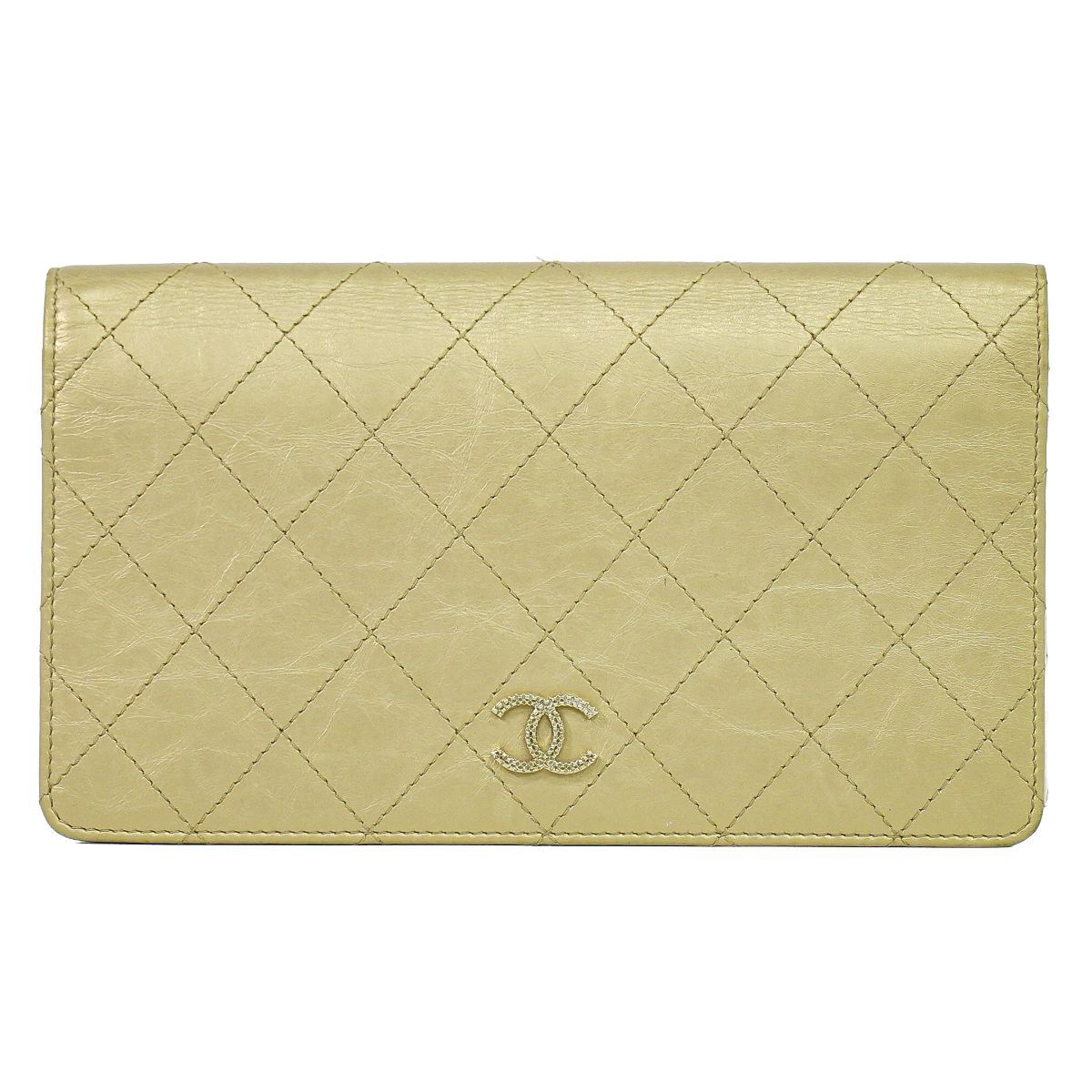 本物 シャネル CHANEL ココマーク マトラッセ 長財布 ロングウォレット レザー ゴールド Matelasse 財布 ウォレット 中古・