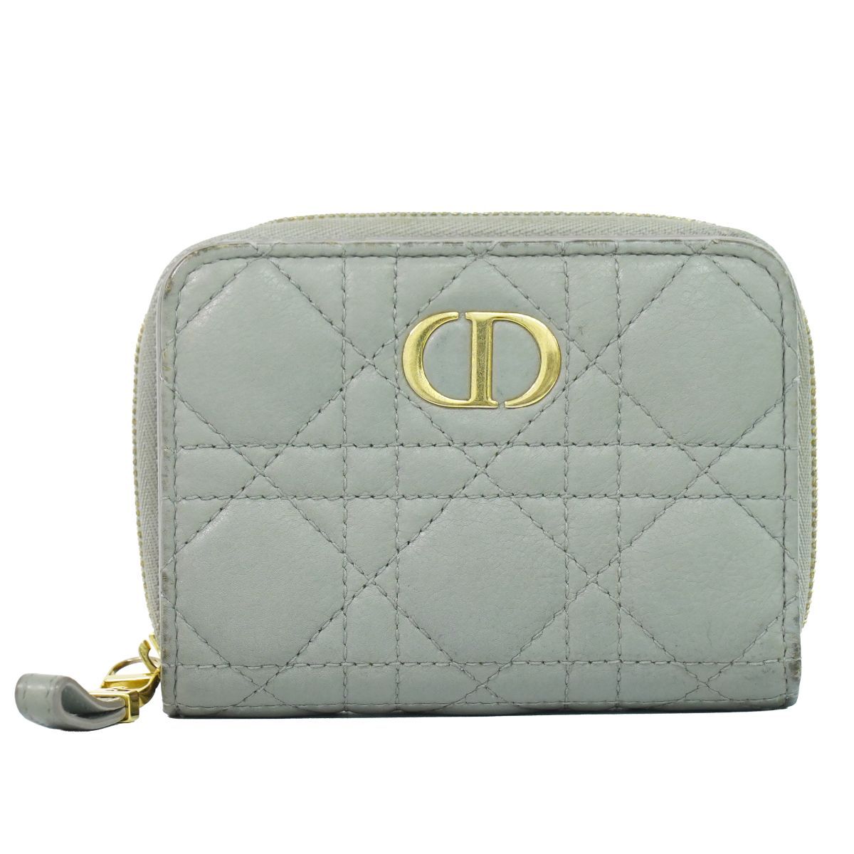 本物 クリスチャン ディオール Christian Dior カロ スカーレット カナージュ 二つ折り 折財布 コンパクトウォレット レザー グレー 財布 ウォレット 中古・