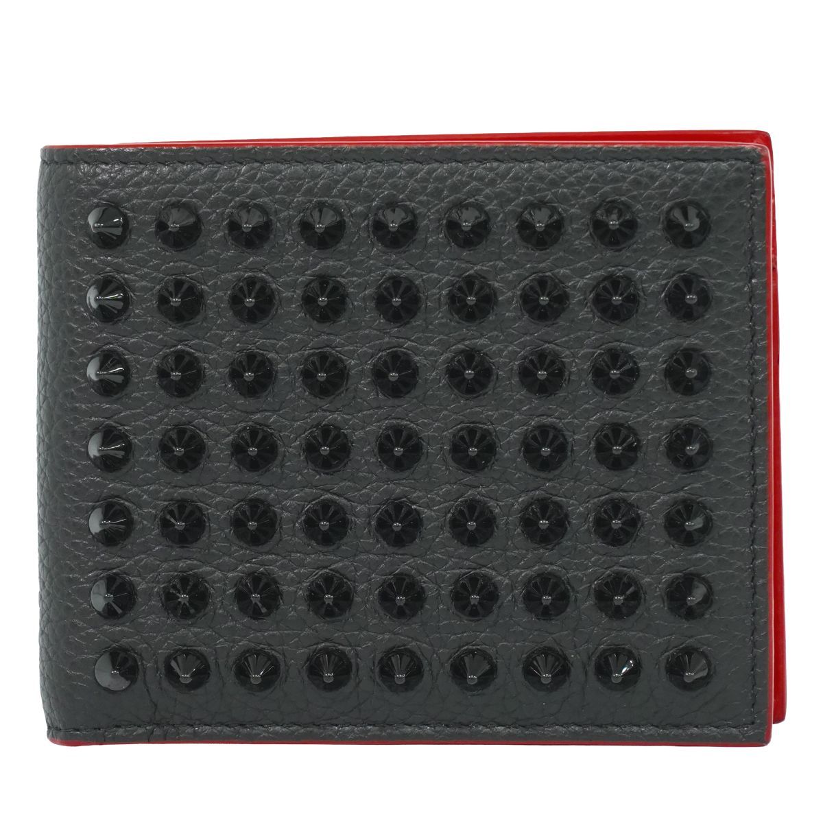 本物 クリスチャン ルブタン Christian Louboutin パロス スパイクスタッズ 二つ折り 折財布 コンパクトウォレット レザー ブラック Paros 財布 ウォレット 中古・