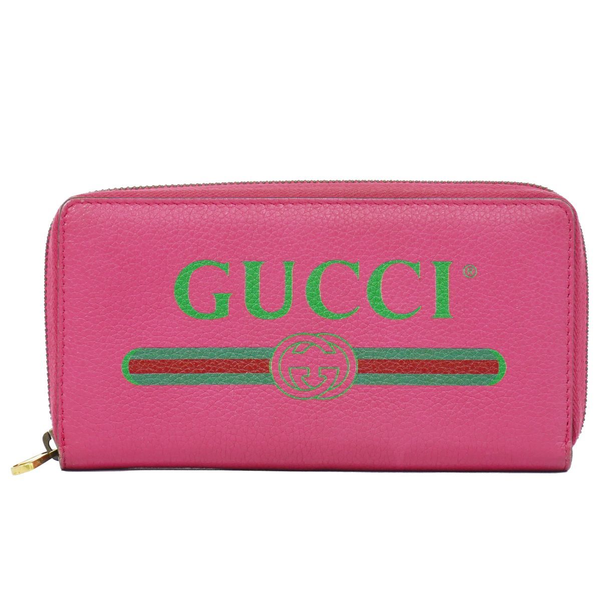 本物 グッチ GUCCI ヴィンテージロゴ ラウンドファスナー 長財布 ロングウォレット レザー ピンク 496317 財布 ウォレット 中古・