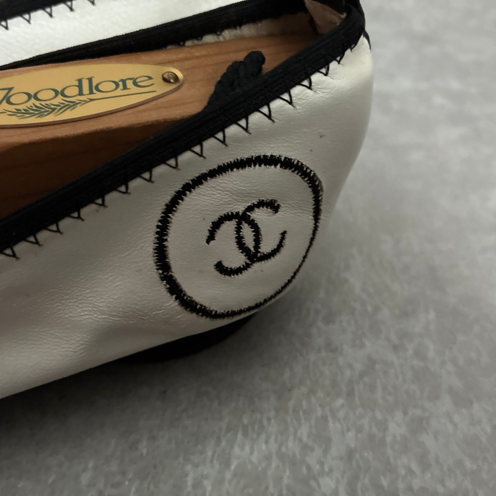 CHANEL フラワーコサージュ 本革レザー フラット パンプス バレエ