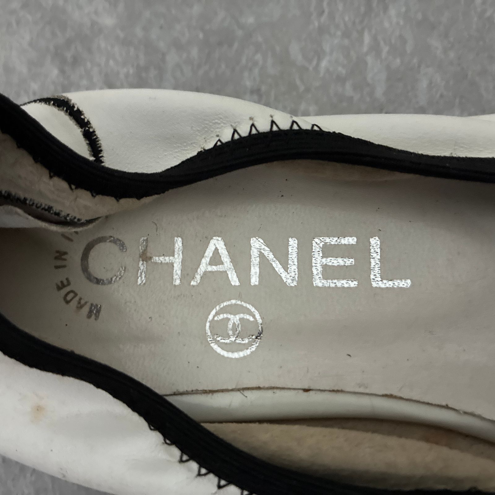CHANEL フラワーコサージュ 本革レザー フラット パンプス バレエ