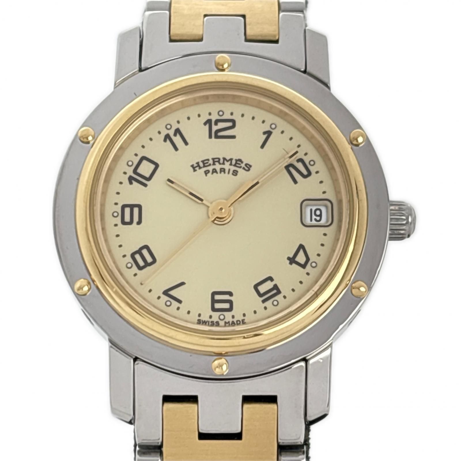 HERMES エルメス クリッパーコンビ CL4.220 アイボリー 腕時計 GP/ステンレススチール レディース 2148103986796 【中古】 200