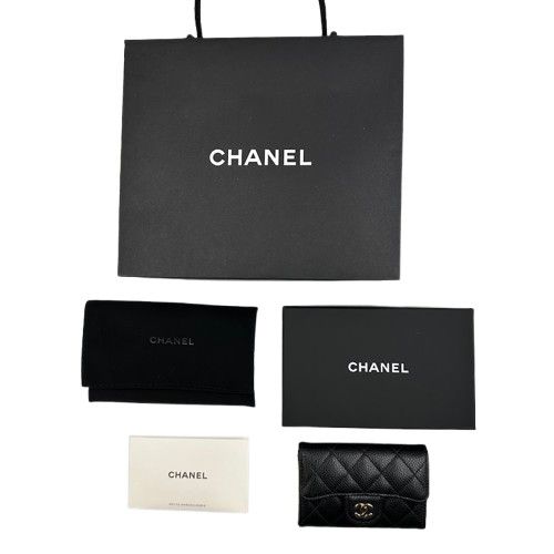 CHANEL シャネル キャビアスキン カードケース ブラック ゴールド金具
