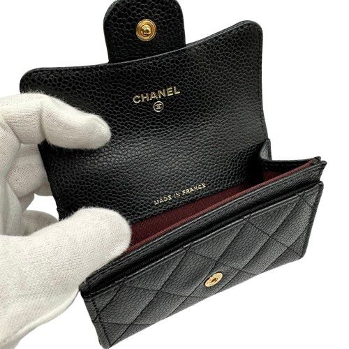 CHANEL シャネル キャビアスキン カードケース ブラック ゴールド金具