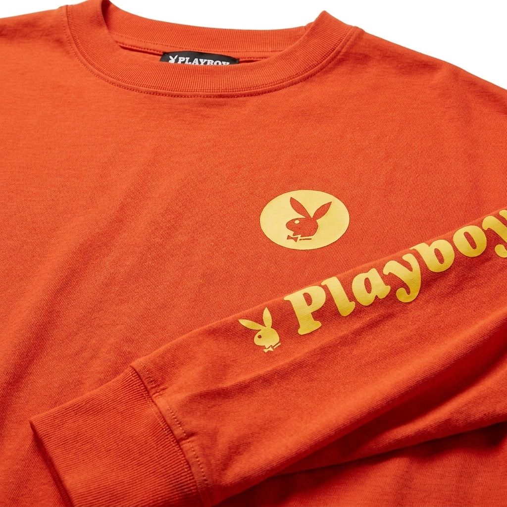 PLAYBOY プレイボーイ 長袖カットソー オレンジ L ロンT 袖ロゴ - メルカリ