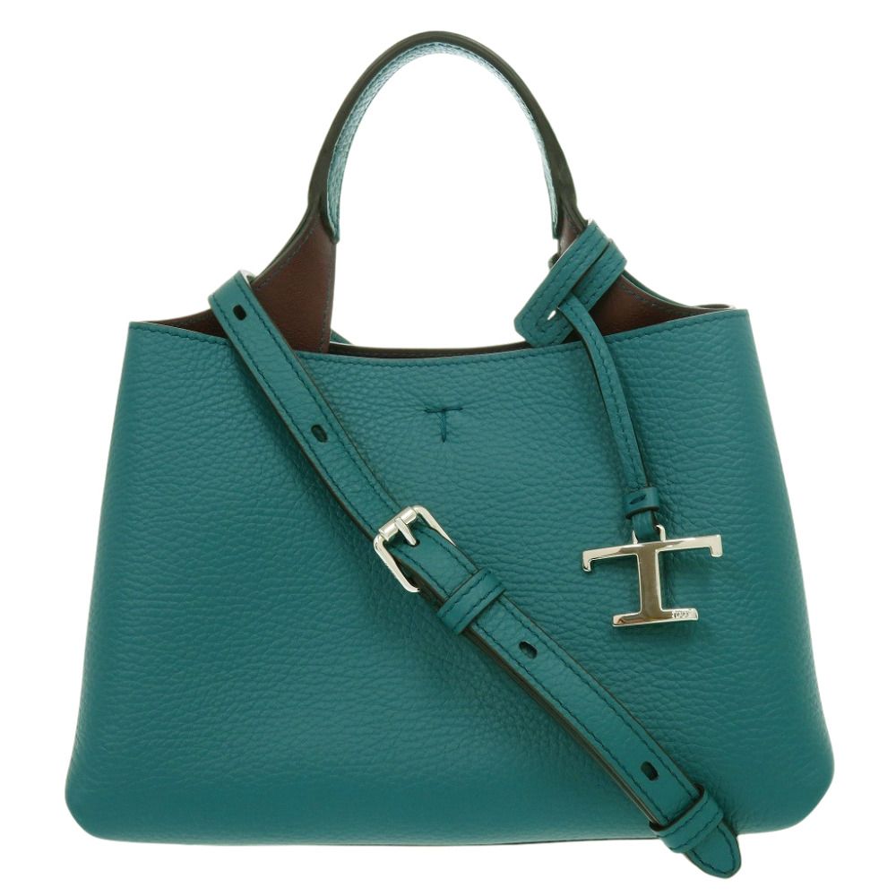 新品同様 トッズ Tタイムレス マイクロ XBWAPAEL000QRI レザー ターコイズ ハンドバッグ 2WAY ショルダーバッグ 青緑 0471 TOD’S