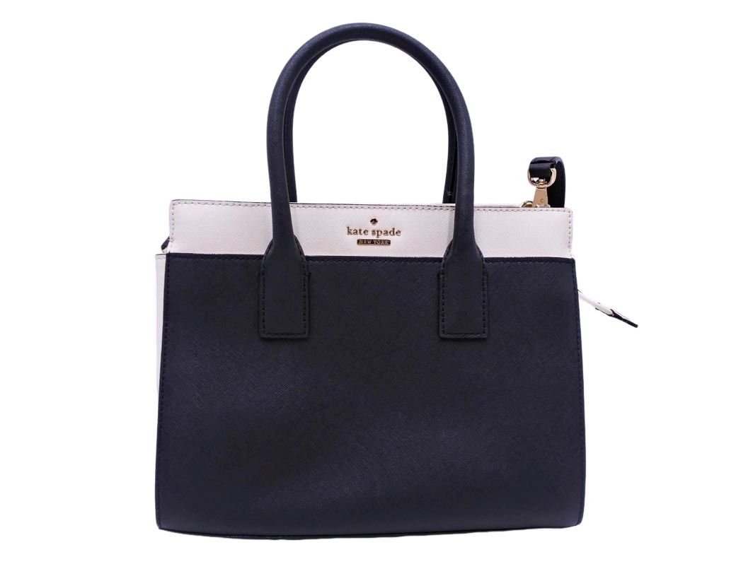 kate spade ケイトスペード 牛革 レザー 収納袋付き ロゴ ジップアップ 2WAY ショルダー ハンド バッグ 黒ｘ白 ■■◎レディース