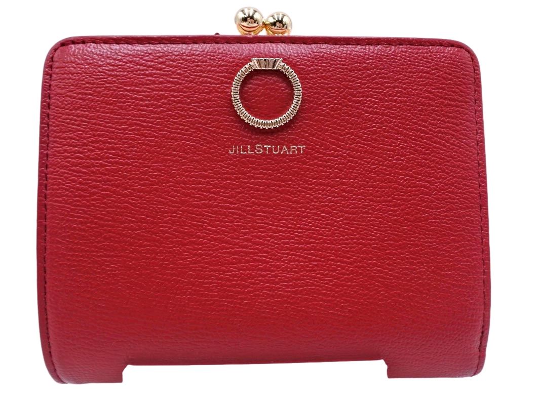 JILLSTUART ジルスチュアート 牛革 レザー 箱付き ロゴ スナップボタン がま口 二つ折り 財布 赤 ■■◎レディース
