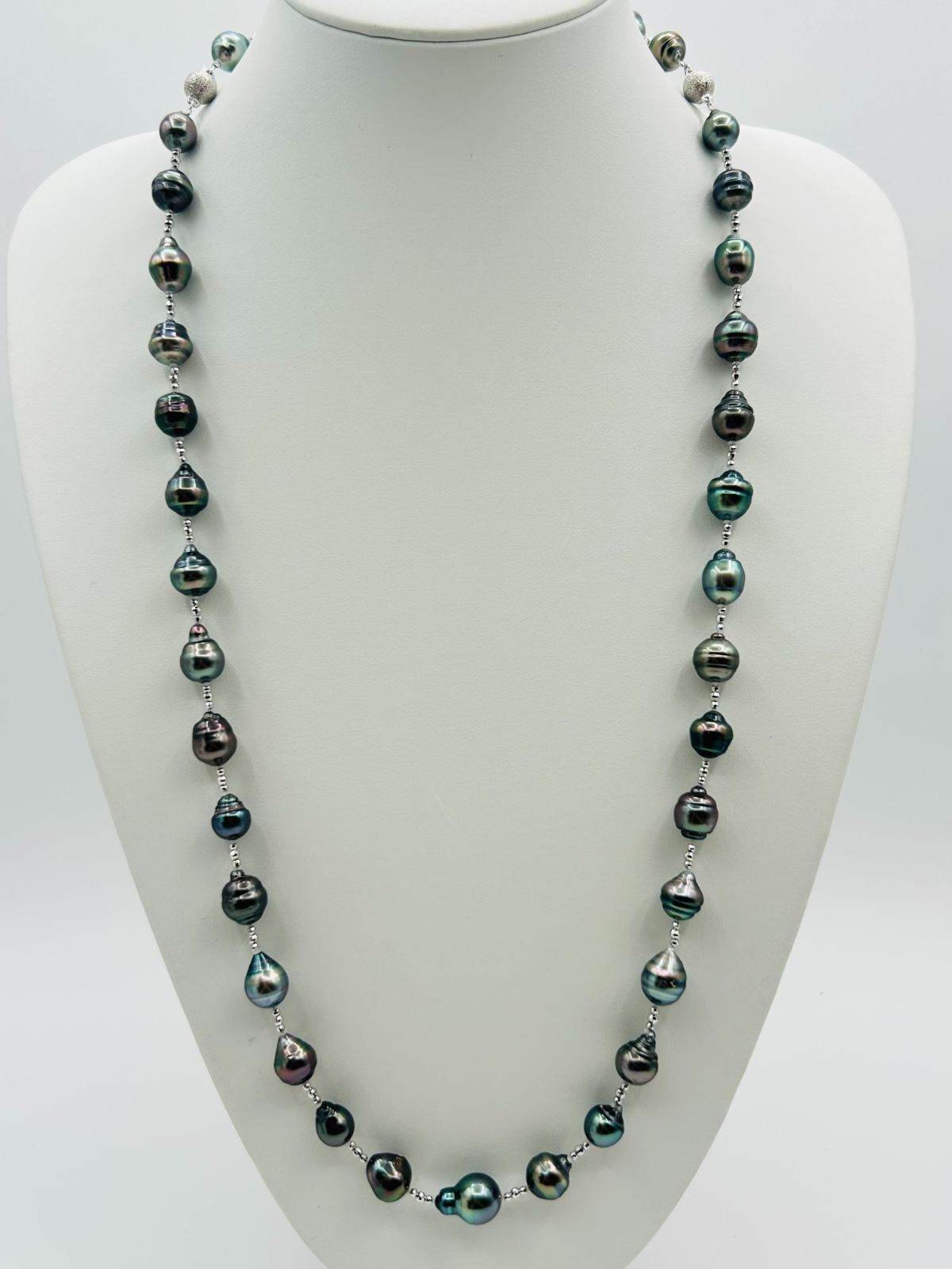 タヒチ 黒蝶 真珠 パール ステーションネックレス & ブレスレット コンバーチブルタイプ 9.0～11.0mm BLACK PEARL TAHICHI SV
