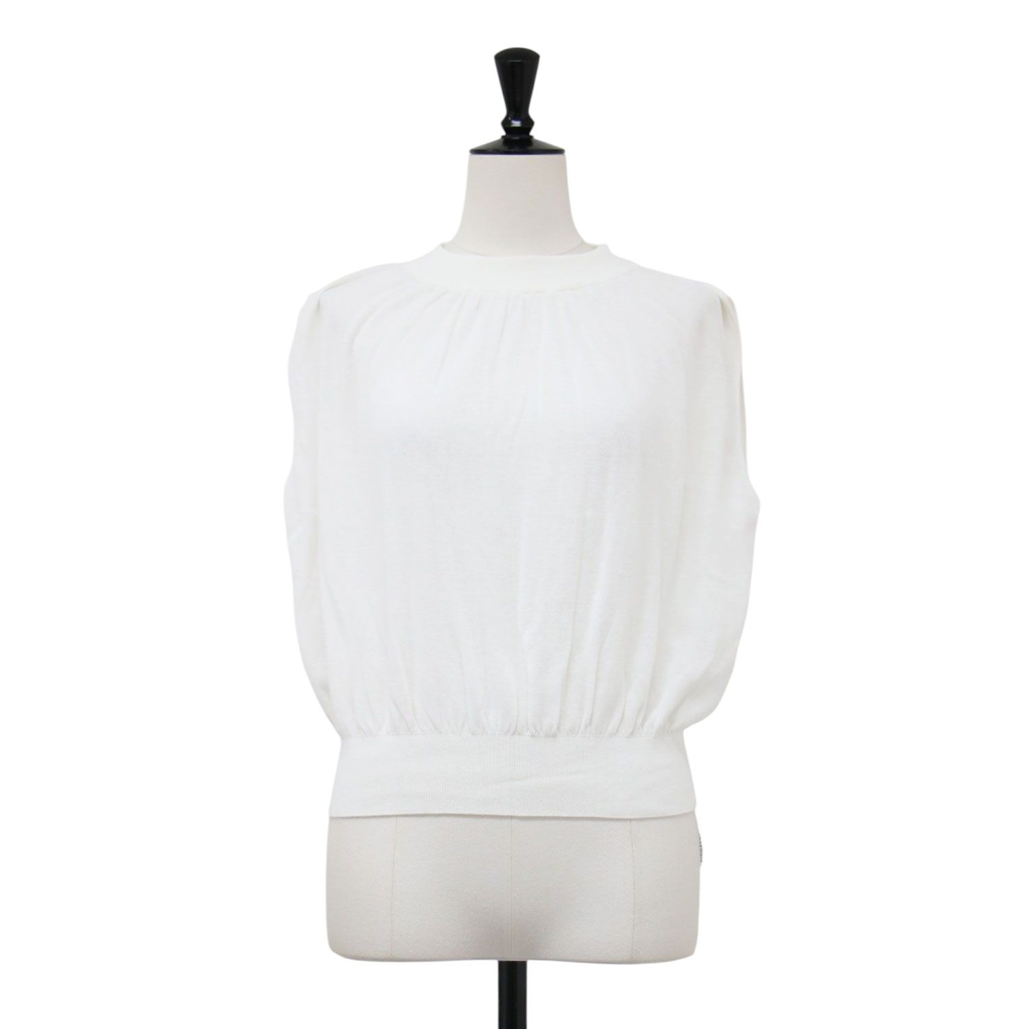 theory luxe セオリーリュクス セーター ホワイト サイズ:S32 25SS シアーノースリーブ セーター Mirage Towa Sweater プルオーバー ハイネック スリーブレス ギャザー ニット ハイゲージ【レディース】【中古】