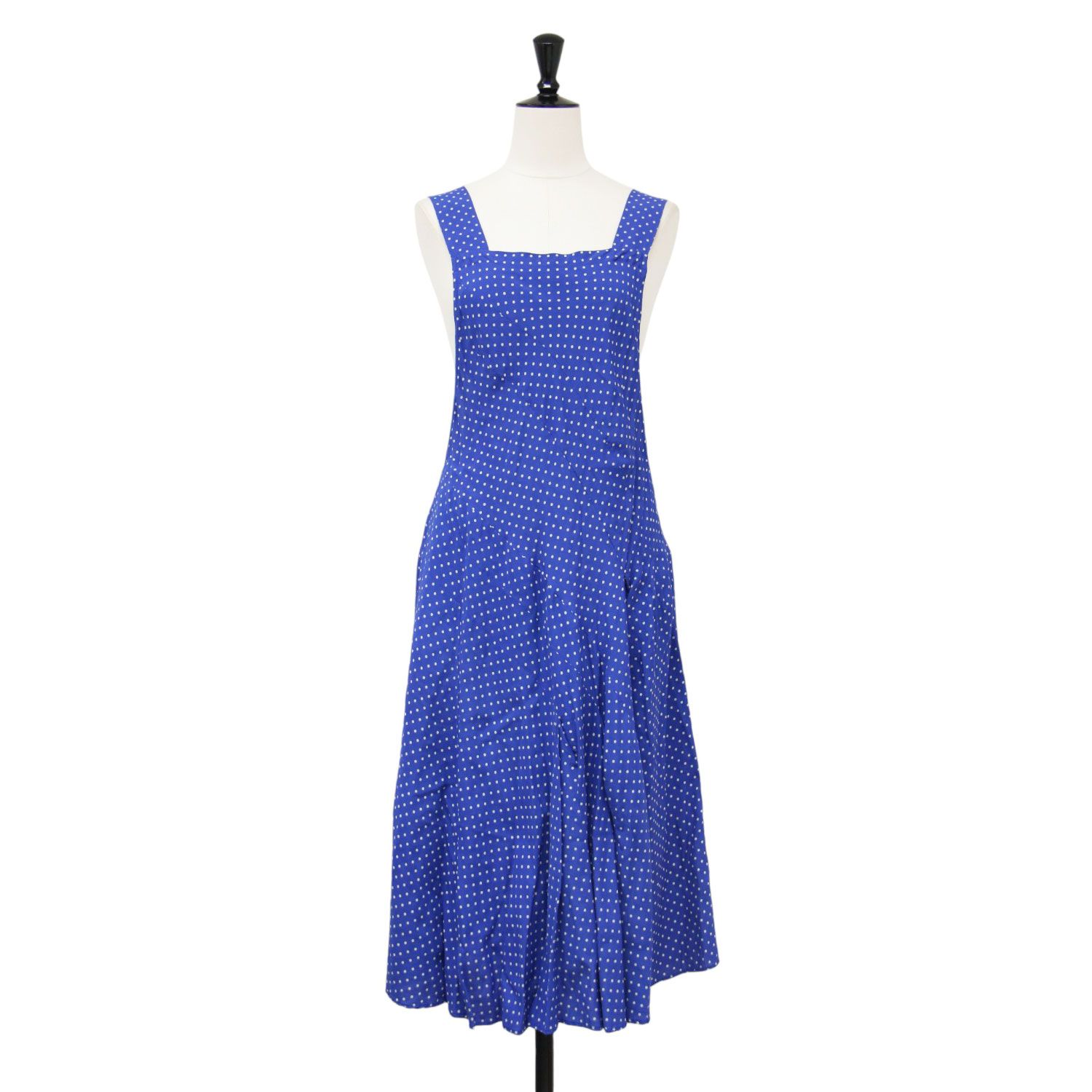 tricot COMME des GARCONS トリコ コム デ ギャルソン ワンピース ブルー サイズ:M ドット エプロン風 ワンピース サロペット ミディ丈 フレア 総柄 日本製 トップス ドレス【レディース】【中古】
