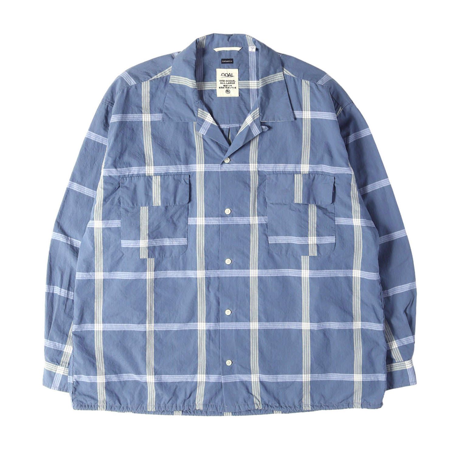 【美品】nanamica ナナミカ シャツ ブルー サイズ:L 25SS オーバーサイズ オープンカラー パラカ チェックシャツ (PALAKA Check Shirt) トップス カジュアルシャツ 長袖【メンズ】【中古】