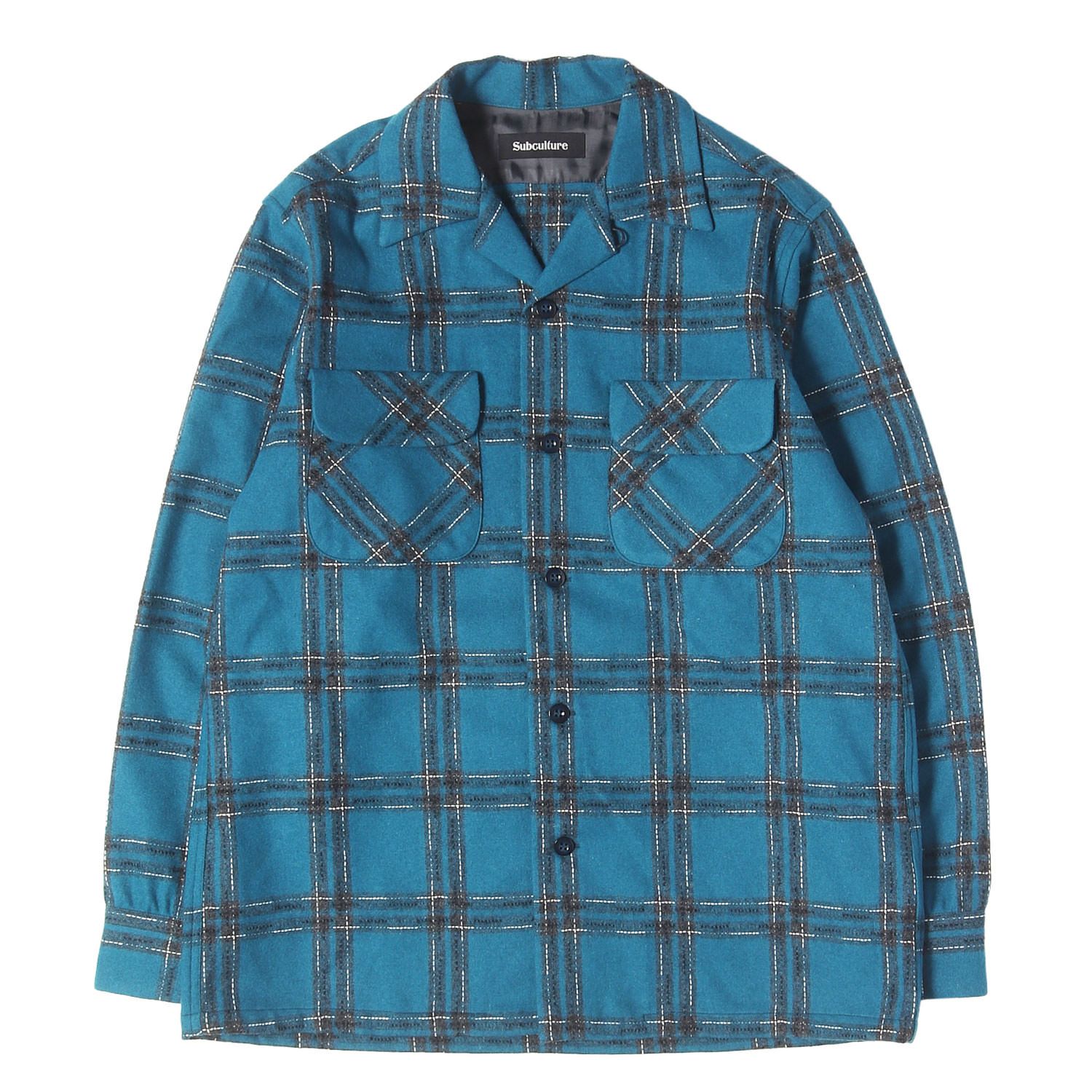 【美品】Subculture サブカルチャー シャツ ブルー サイズ:2 23AW オープンカラー ウール チェックシャツ (WOOL PLAID SHIRT) 日本製 トップス カジュアルシャツ 長袖【メンズ】【中古】