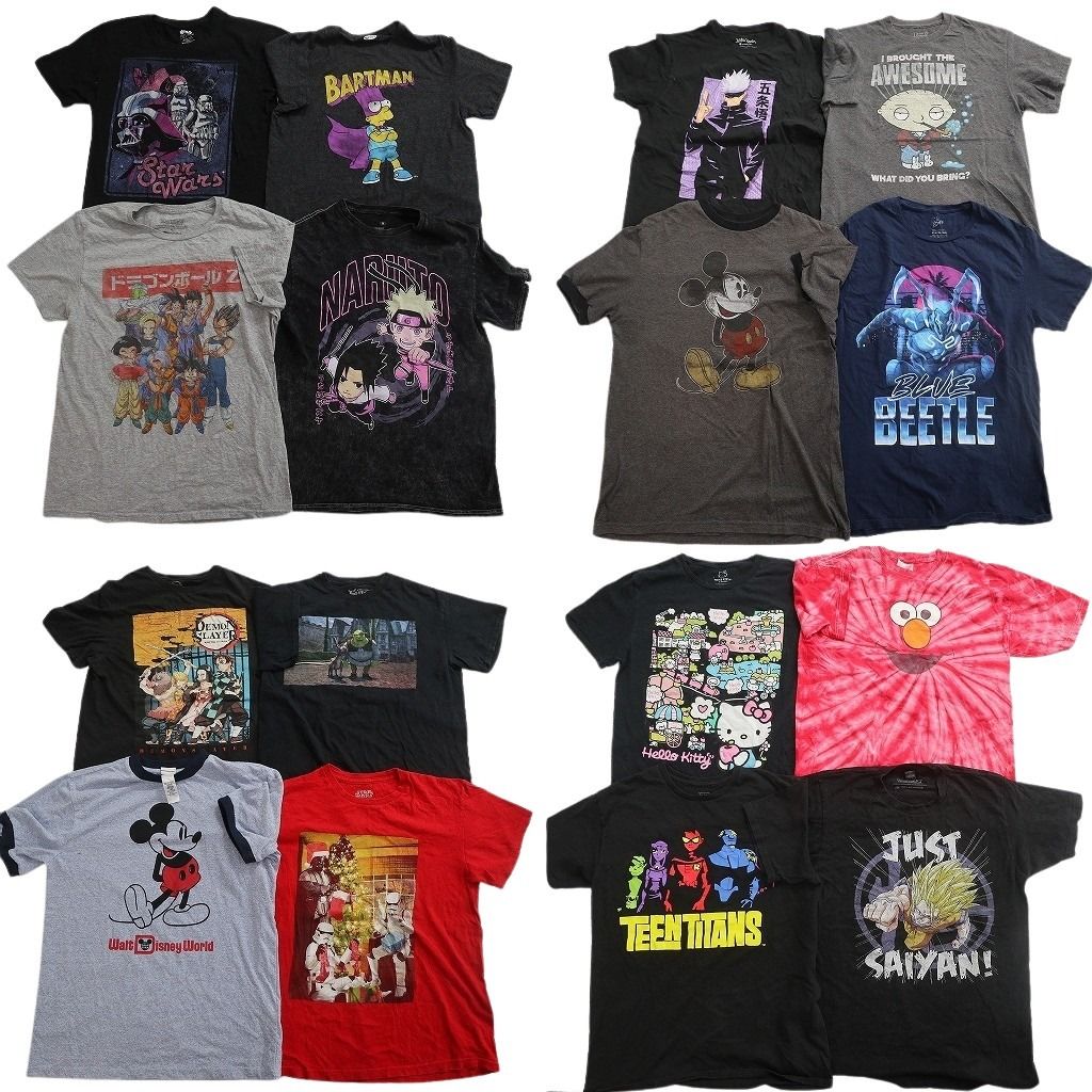 古着卸 まとめ売り キャラクター Tシャツ 16枚セット ( メンズ M ) ドラゴンボール ハローキティ ミッキー 中古 古着 NF3464