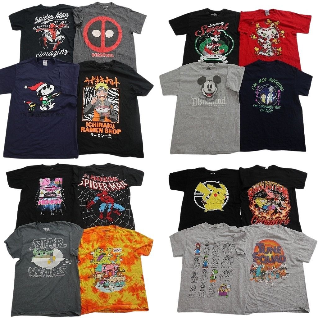 古着卸 まとめ売り キャラクター Tシャツ 16枚セット ( メンズ M ) スポンジボブ スパイダーマン スターウォーズ 中古 古着 NF3465