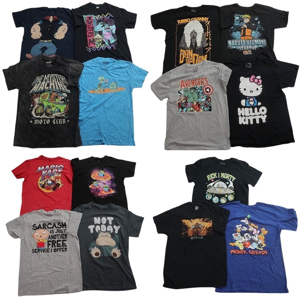 古着卸 まとめ売り キャラクター Tシャツ 15枚セット ( メンズ M ) ディズニー ミッキー マリオ ポケモン 中古 古着 NF3466