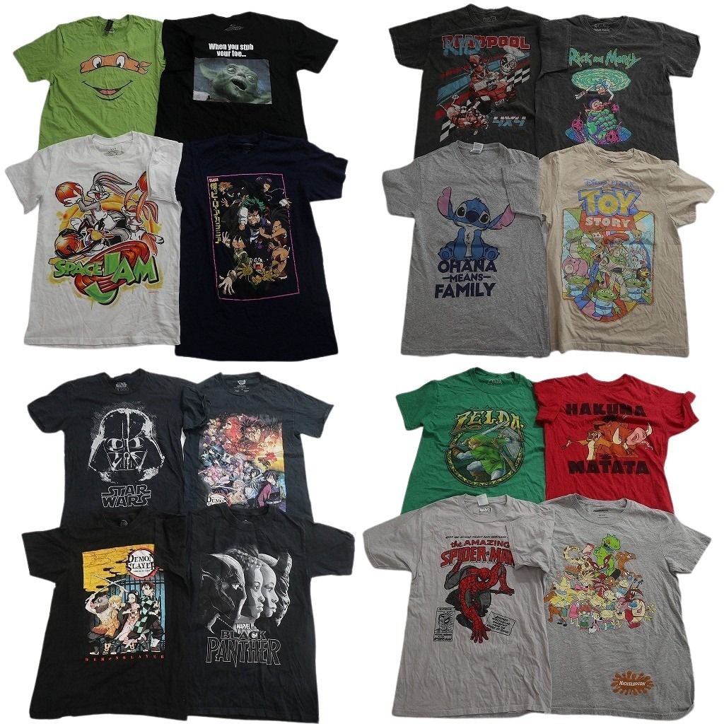古着卸 まとめ売り キャラクター Tシャツ 16枚セット ( メンズ S ) マーベル スパイダーマン ゼルダの伝説 中古 古着 NF3468