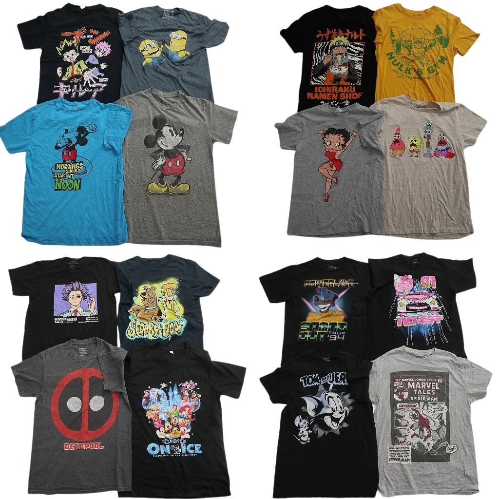 古着卸 まとめ売り キャラクター Tシャツ 16枚セット ( メンズ S ) トムとジェリー ハローキティ デッドプール 中古 古着 NF3469