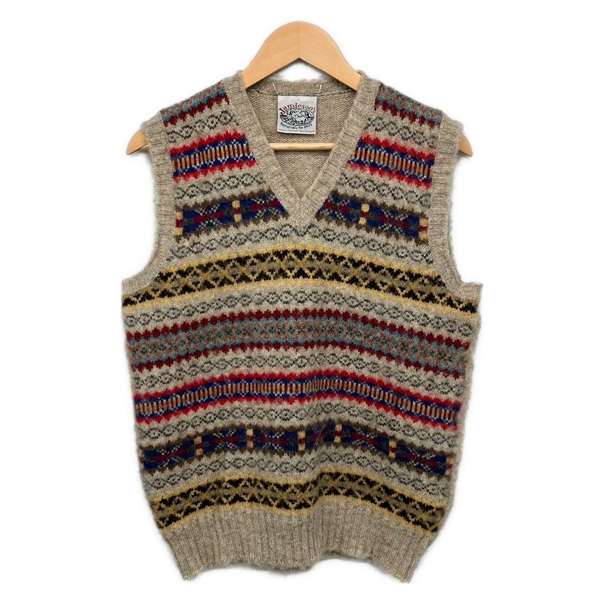 Jamieson's(ジャミーソンズ) ベスト メンズ美品 - ベージュ×レッド×マルチ