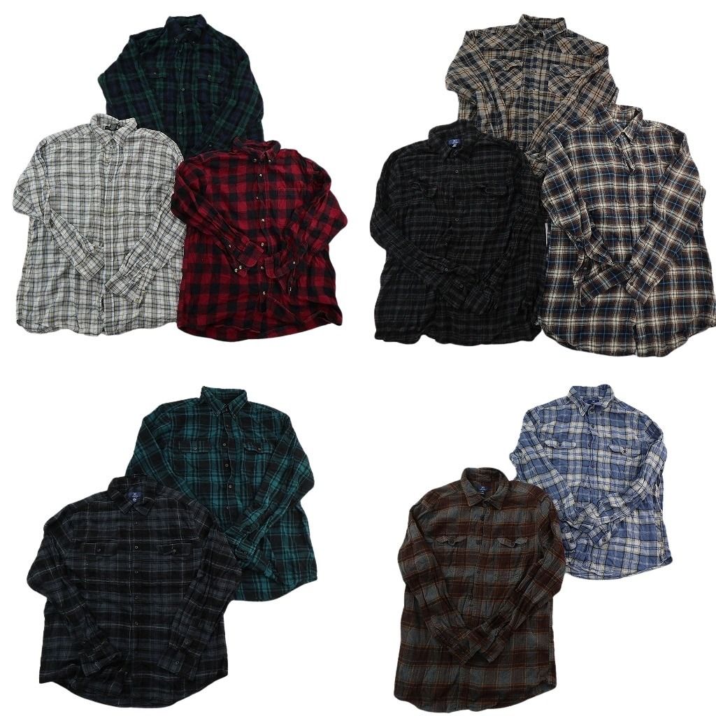 古着卸 まとめ売り フランネル ネルシャツ 長袖シャツ 10枚セット ( メンズ XL ) チェック ボックスカット 中古 古着 NF3496