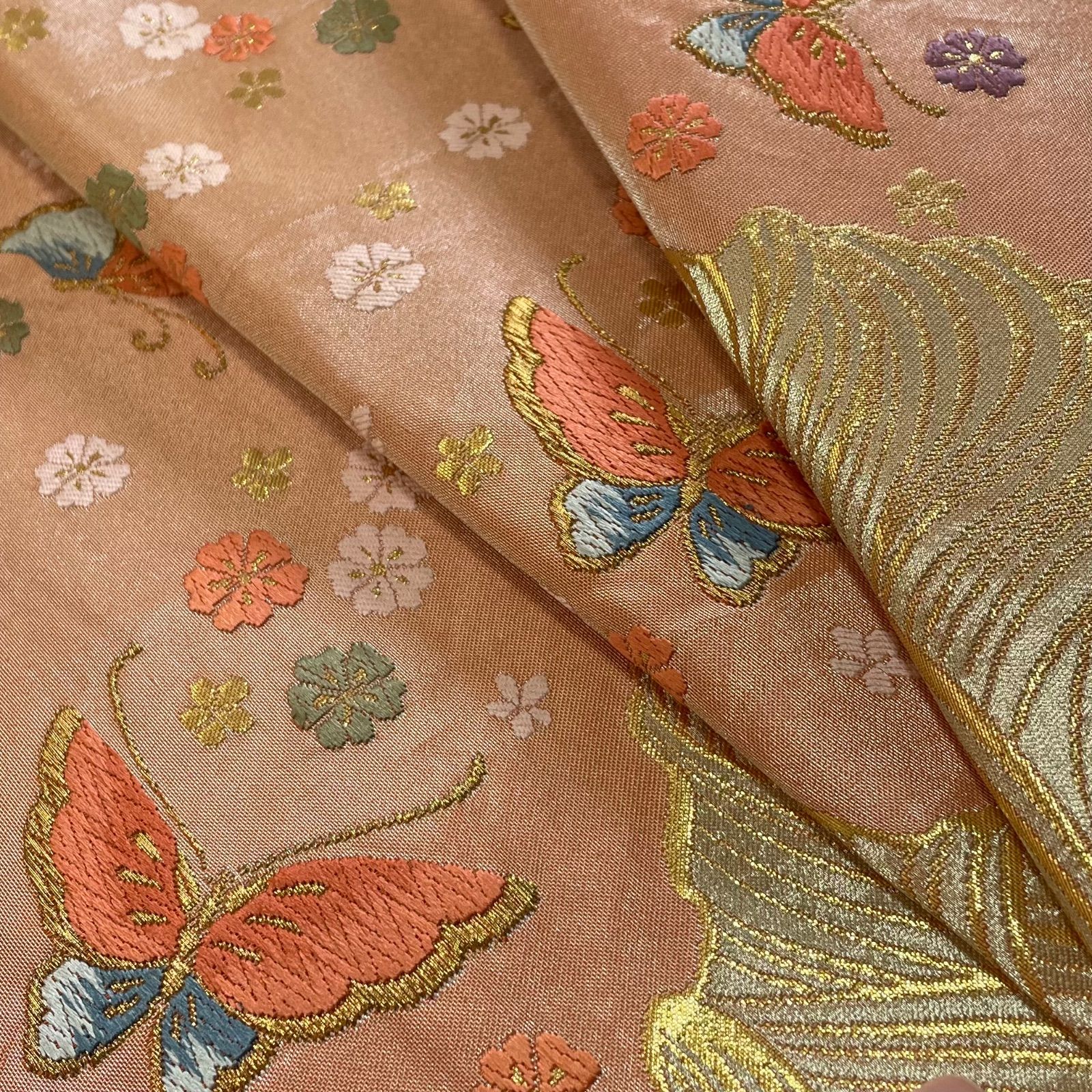 #J046 美品 袋帯 六通 西陣織 銀糸 華文 正絹 和装 和服 フォーマル帯 R071 美品 袋帯 六通 西陣織 金糸 三松謹製 蝶々 桜 正絹 和装 和服