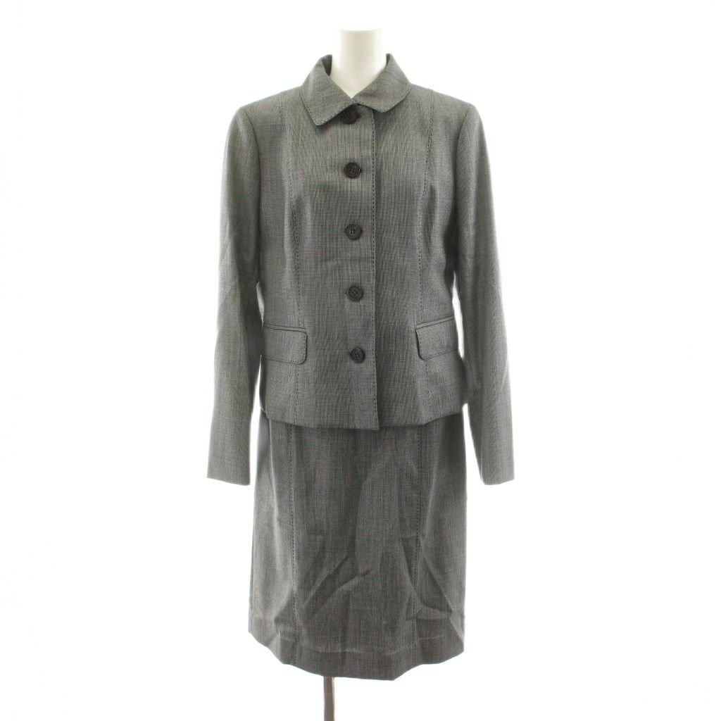 バーバリー ロンドン BURBERRY LONDON スーツ セットアップ ステンカラージャケット タイトスカート ひざ丈 ウール シルク混 42 グレー FCD06-155-09 FXD14-155-09 /KU