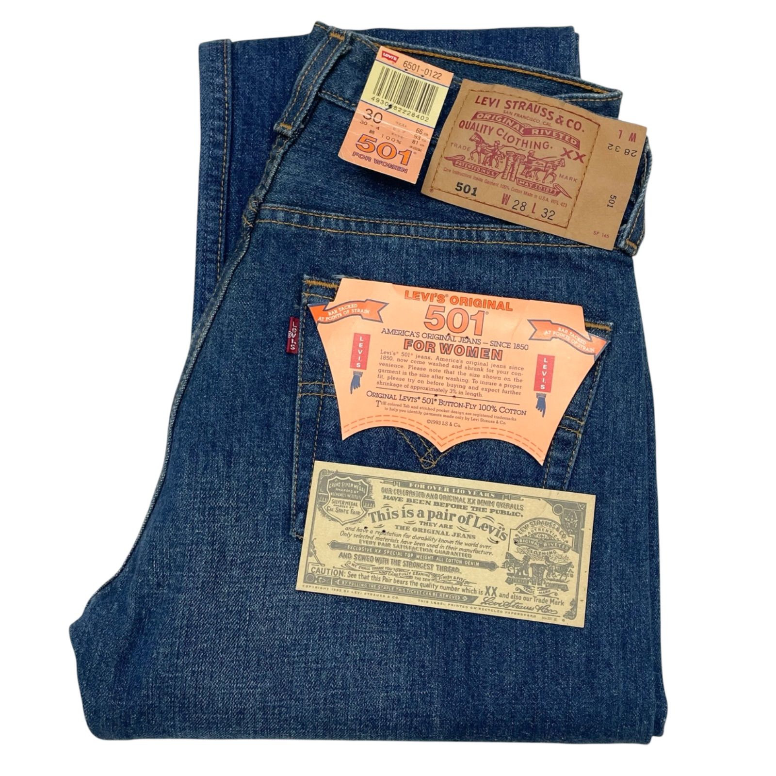 未使用品 USA製 W28L32 LEVI'S 6501-0122 501 デニム ジーンズ ウォッシュ加工 デッドストック