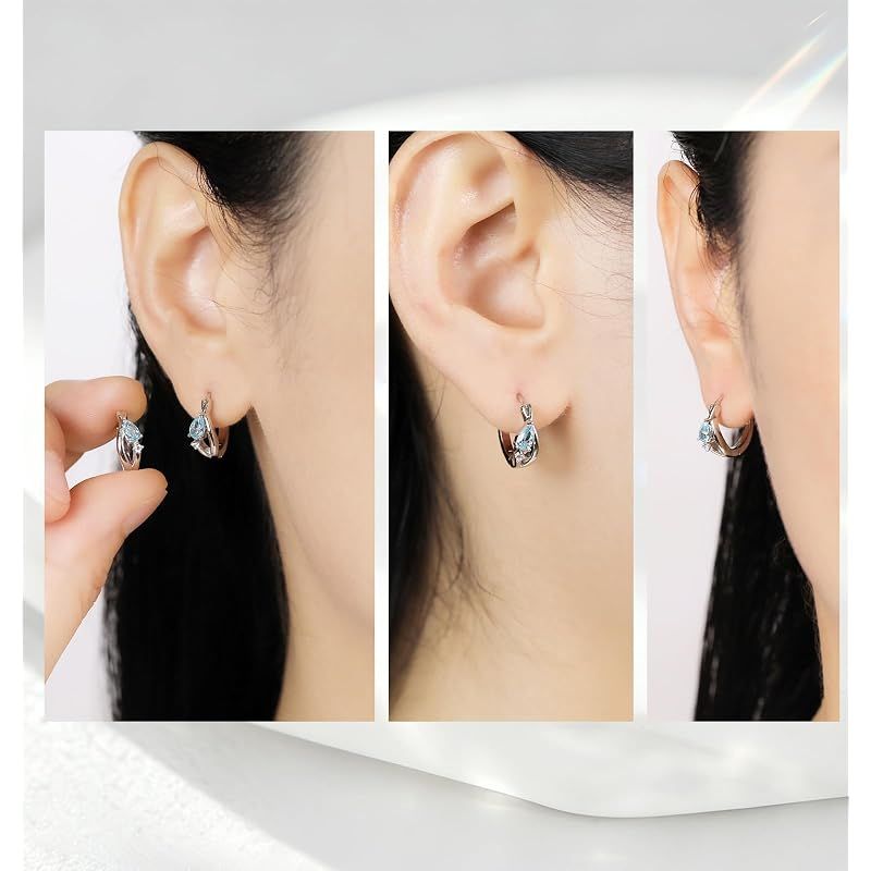 1413 緊張を和らげる✨ アクアマリンピアス　フープピアス ハンドメイド PHNIBIRD アクアマリン ピアス フープ レディース 人気 3月誕生石 金属