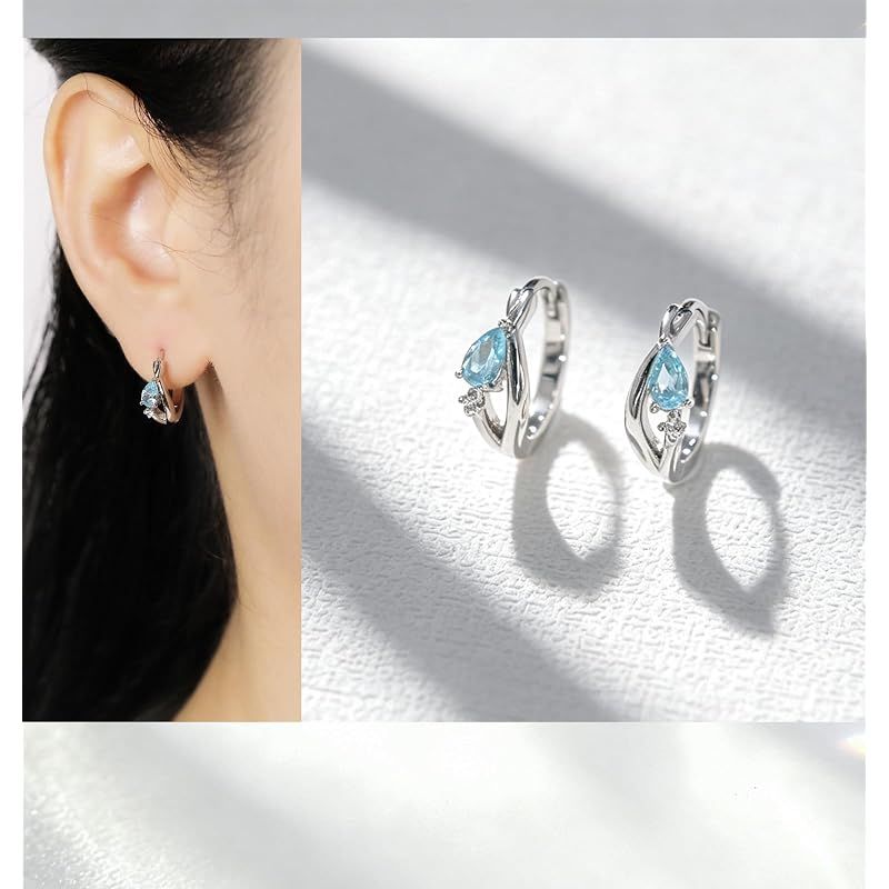 1413 緊張を和らげる✨ アクアマリンピアス　フープピアス ハンドメイド PHNIBIRD アクアマリン ピアス フープ レディース 人気 3月誕生石 金属