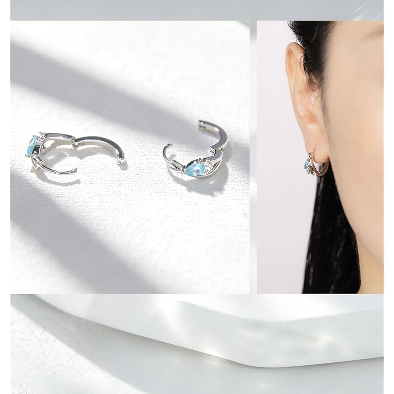 1413 緊張を和らげる✨ アクアマリンピアス　フープピアス ハンドメイド PHNIBIRD アクアマリン ピアス フープ レディース 人気 3月誕生石 金属