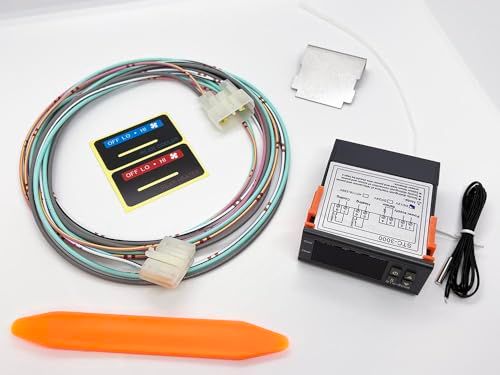 R★3531 【国内製造】 200系 ハイエース リアヒータースイッチ 移設ハーネス 2000mm + 取り付けステンレスステー + 内張りはがし + ステッカー 黒 + STC-3000 エアコン 温度コントローラー セット カプラーオン b5a7e918