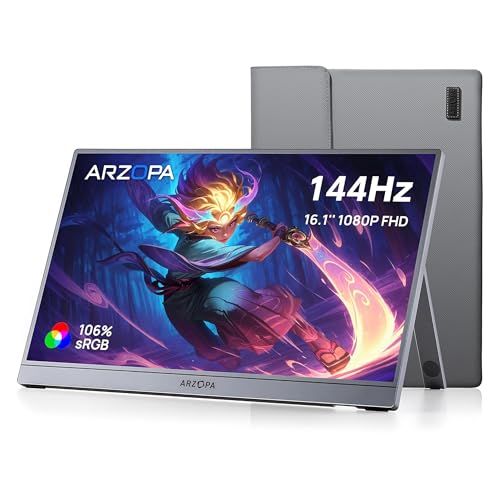 ARZOPA 16.1インチ モバイルモニター グレー 144Hz ゲーミングモニター 1920x1080FHD ゲームモニター 非光沢IPS液晶パネル スイッチ用ディスプレイ 自立型 HDRモード対応 ブルーライト機能 標準HD/USB/T c8d6123a