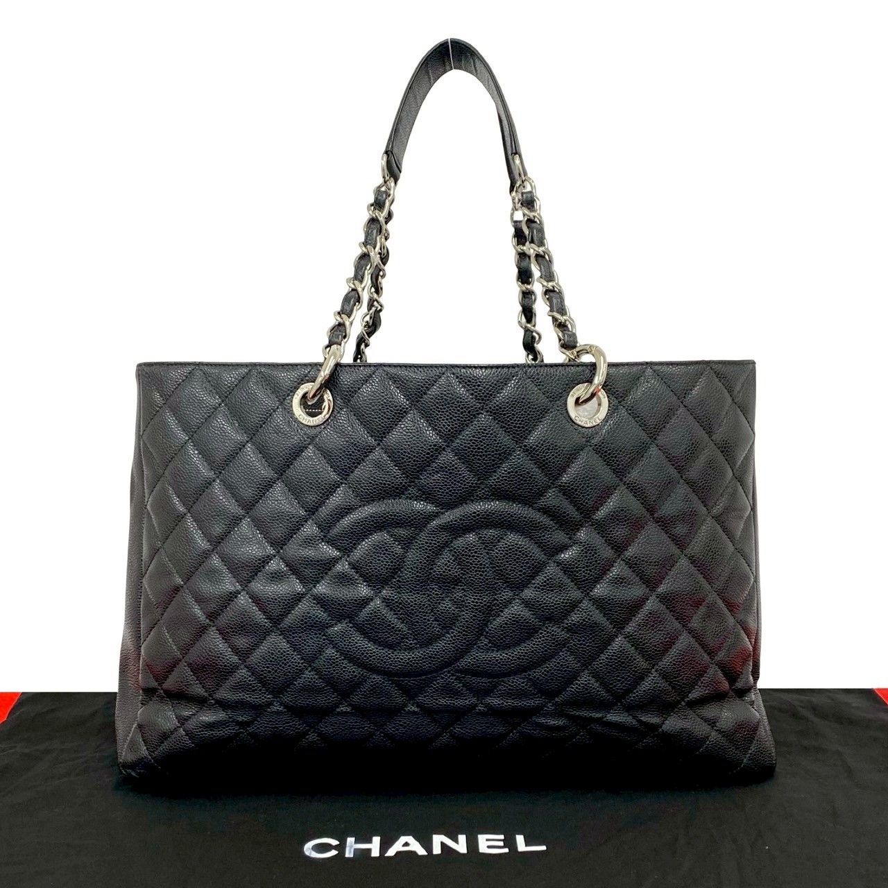 極 美品 袋付き シール有 16番台 CHANEL シャネル マトラッセ ココマーク キャビアスキン レザー チェーン トートバッグ ブラック 62270