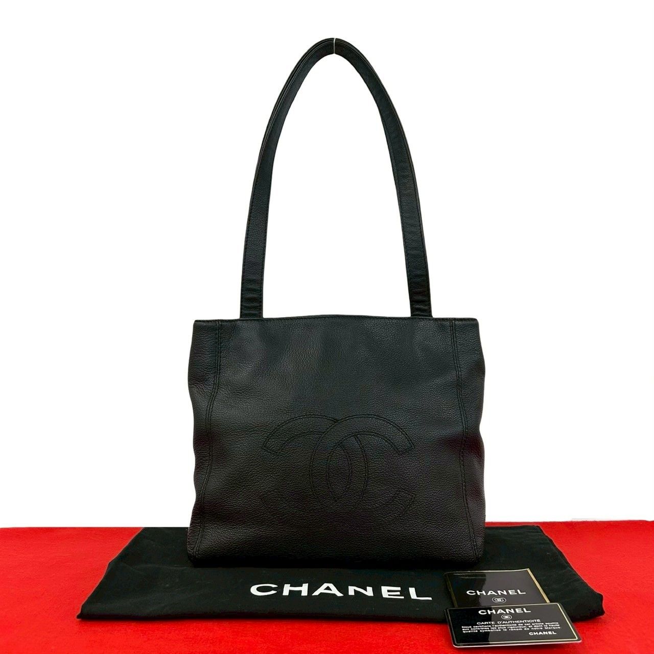 極 美品 袋付き カード シール有 5番台 CHANEL シャネル ヴィンテージ ココマーク レザー 本革 ミニ トートバッグ ブラック 88705