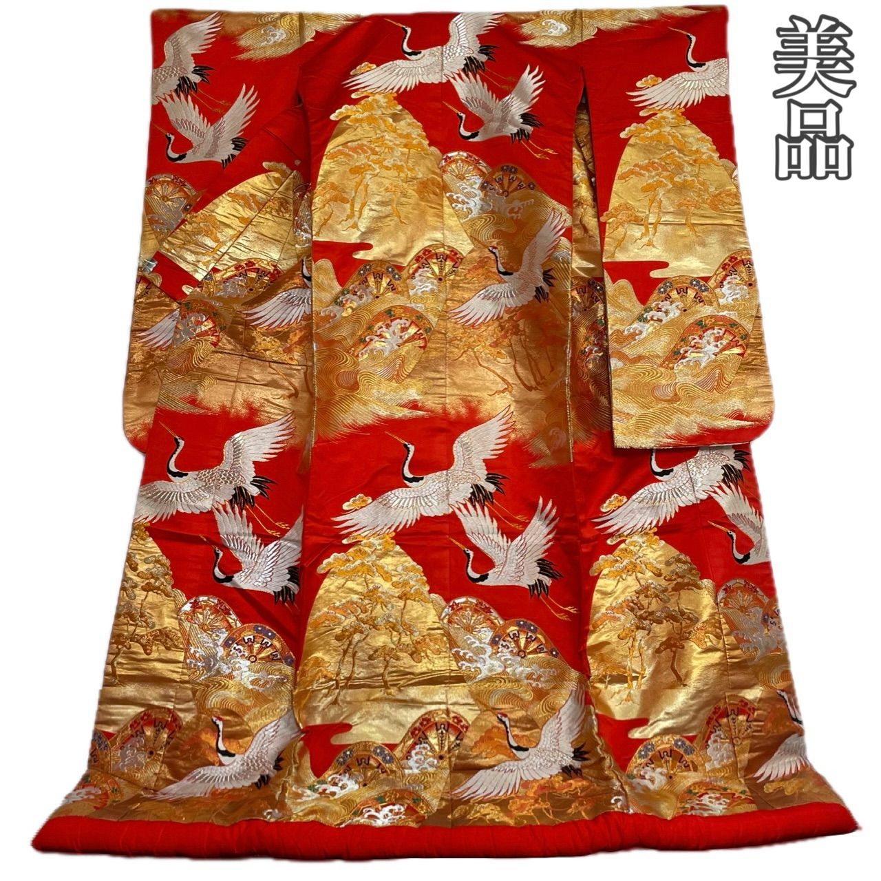 #R082 美品 色打掛 西陣織 蘇州刺繍 金銀糸 鶴 源氏車 正絹 和装 和服 フォーマル 婚礼 結婚式