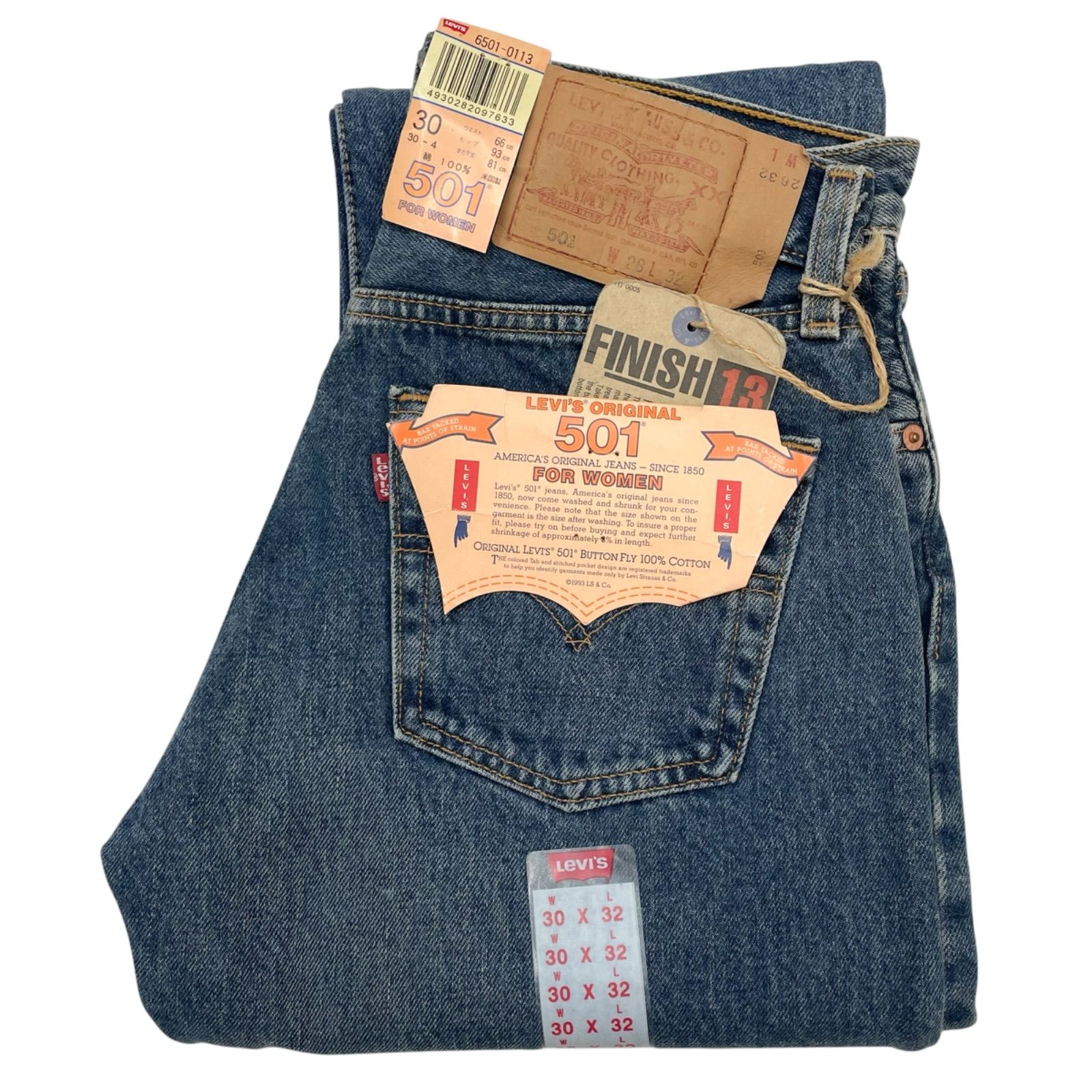 未使用品 USA製 W28L32 LEVI'S 6501-0113 501 デニム ジーンズ ウォッシュ加工 デッドストック