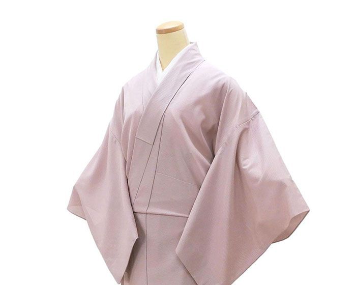 夏物 絽色無地 合繊 梅灰 身丈165.5cm 裄丈69.5cm 丸に橘 夏用 色無地